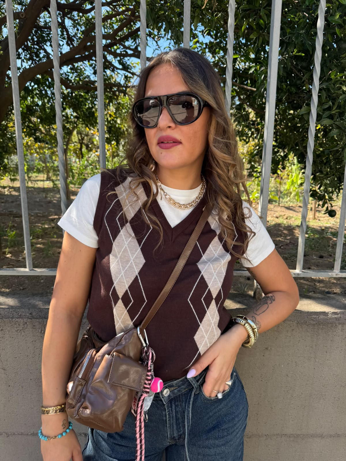 Gilet a rombi con finta t-shirt