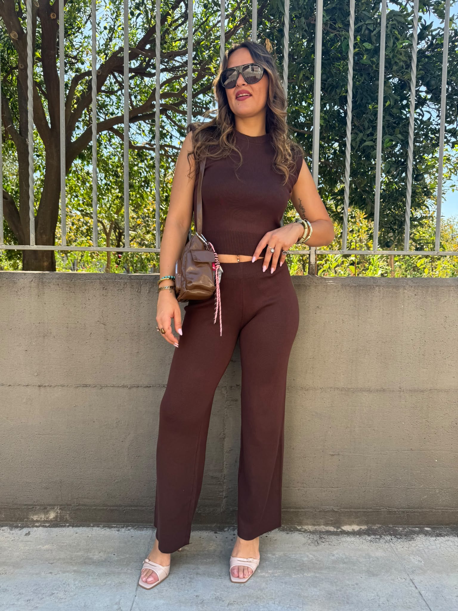 Coordinato 2 pezzi con maglia giro manica e fiocco animalier dietro