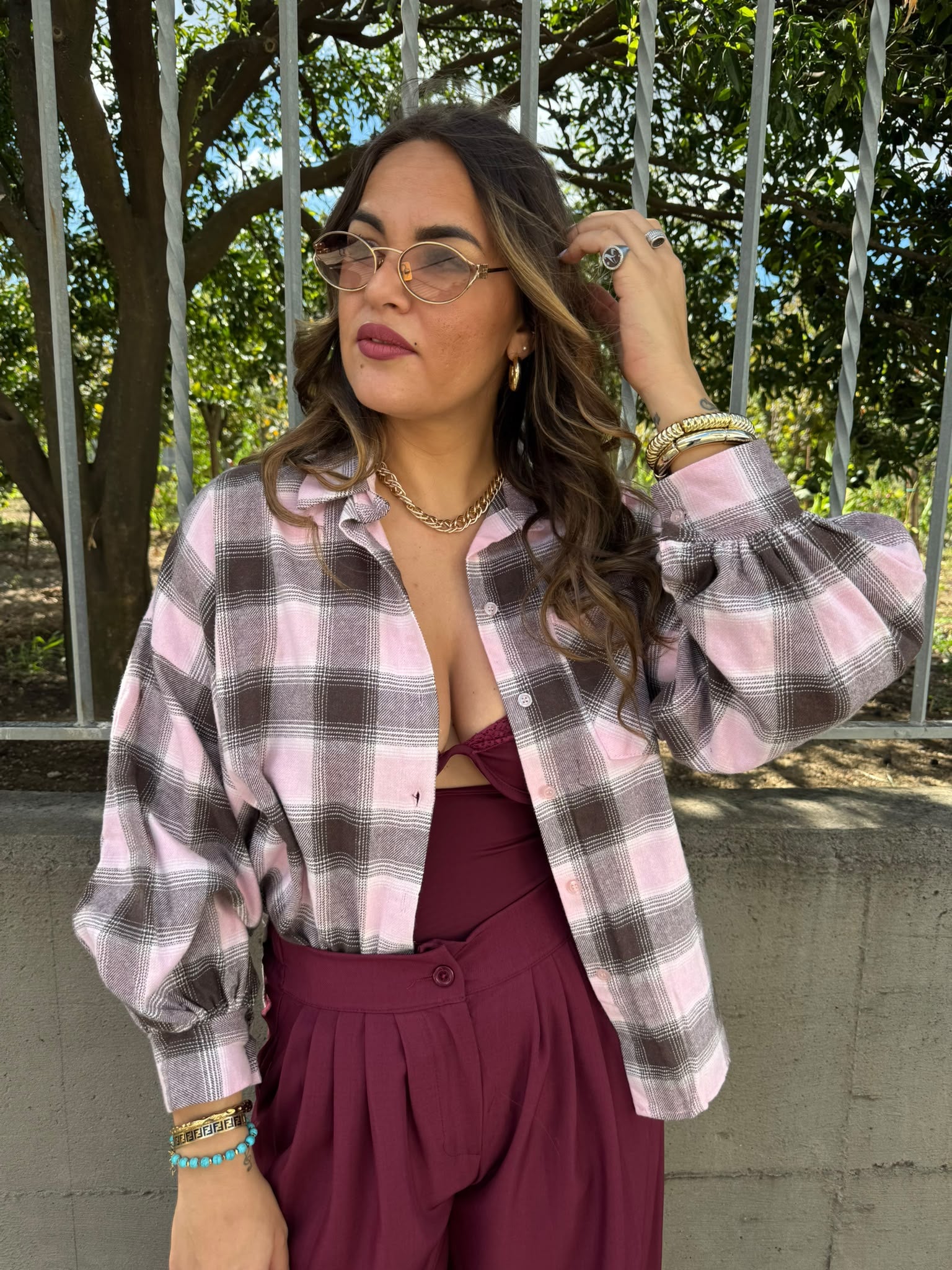 Camicia over in flanella con maniche ampie
