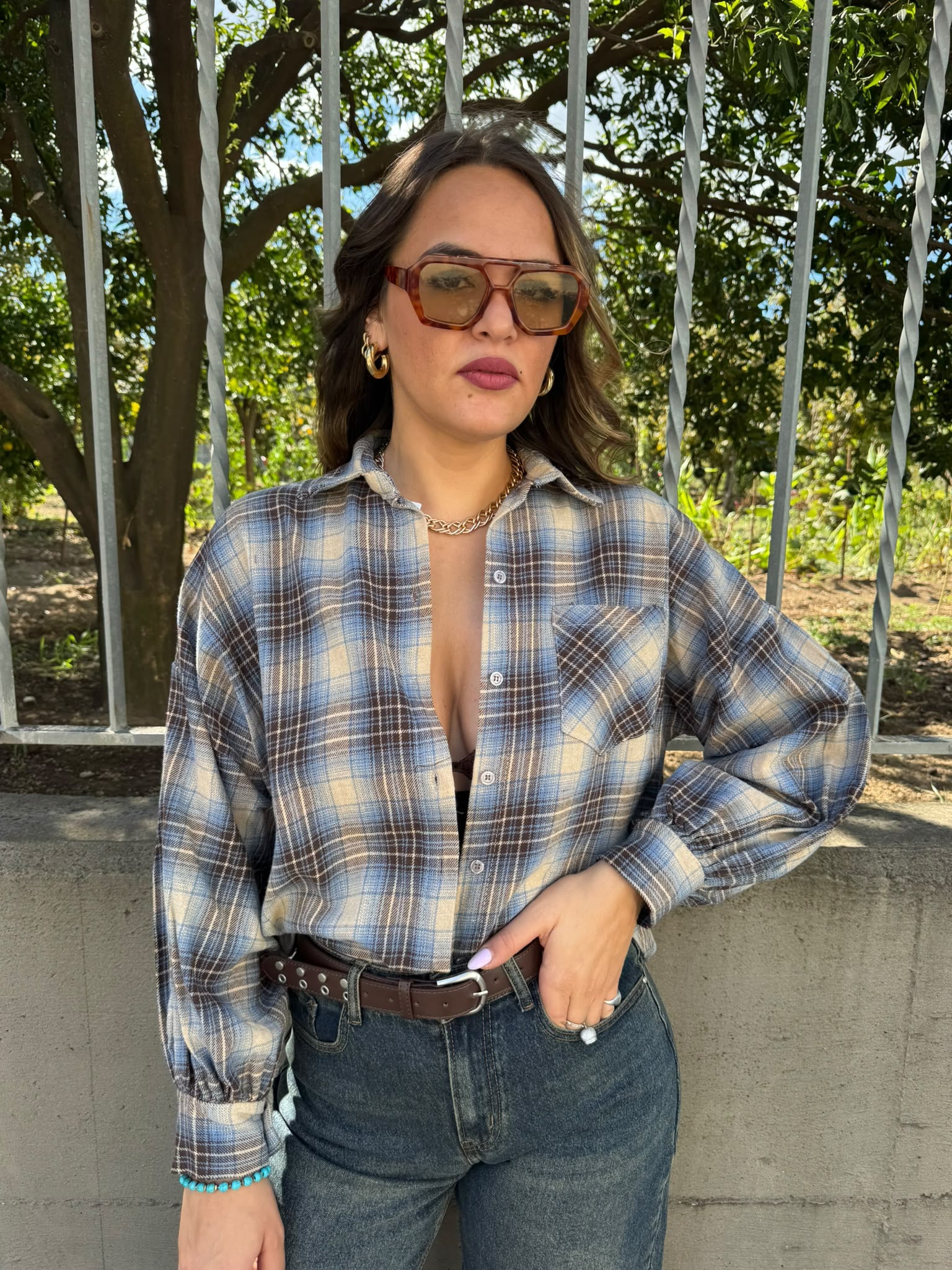 Camicia over in flanella con maniche ampie