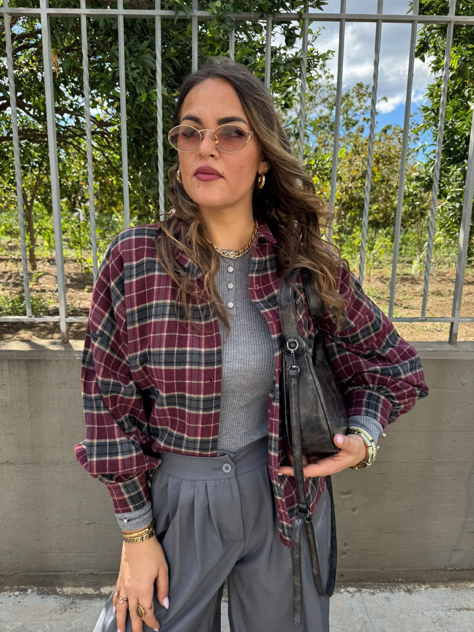 Camicia over in flanella con maniche ampie