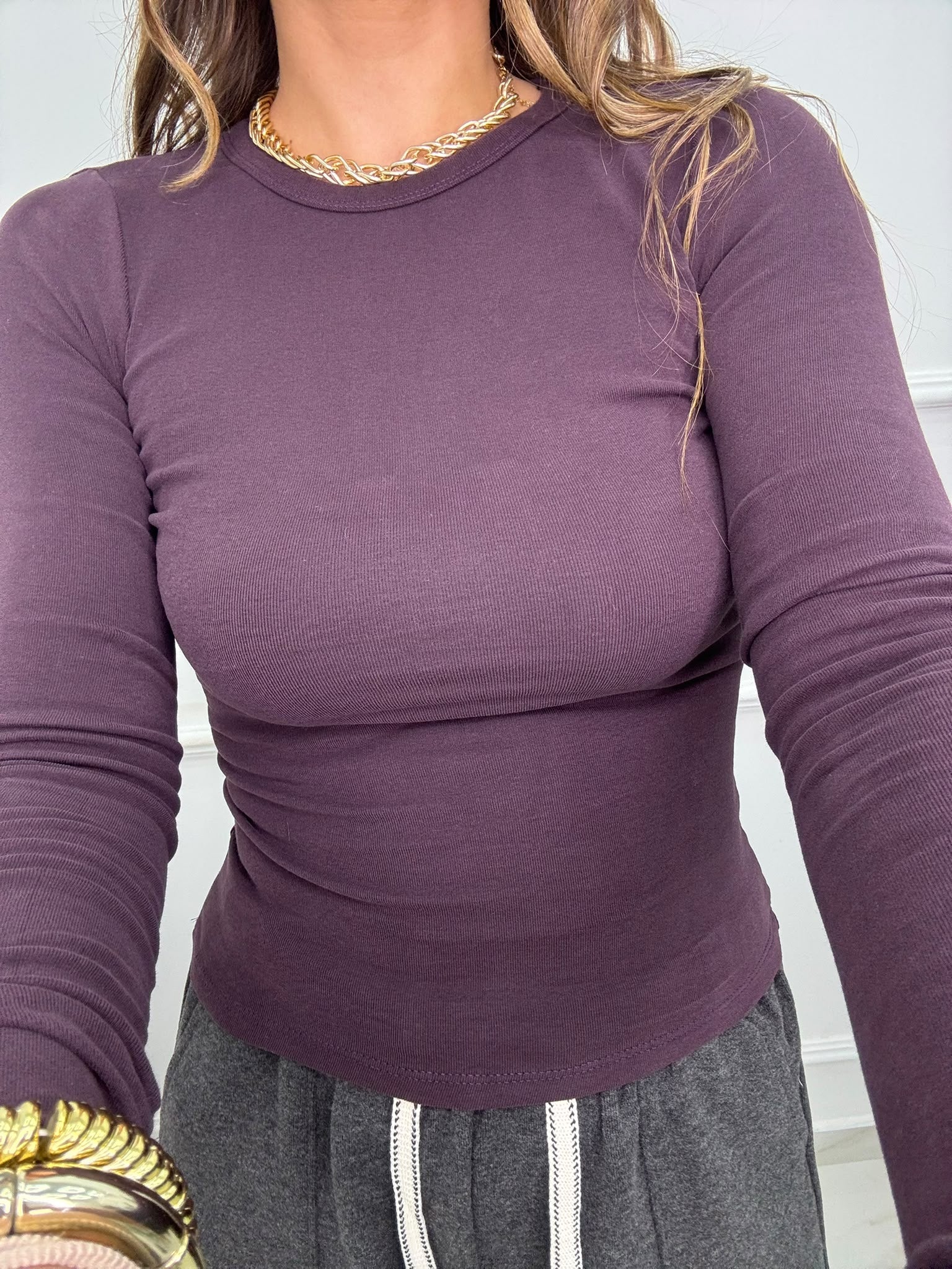 Maglia basic tinta unita giro collo
