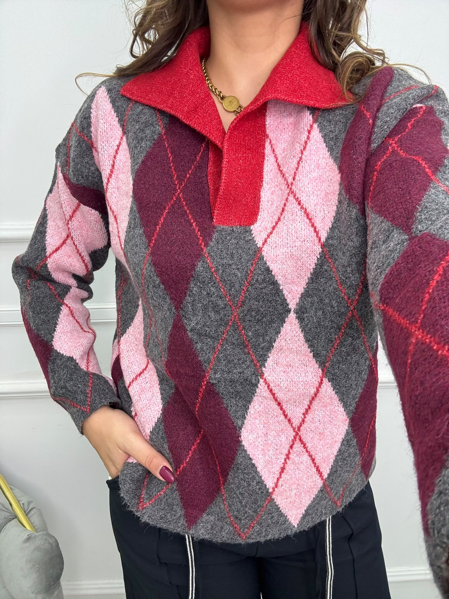 Maglione over fantasia rombi