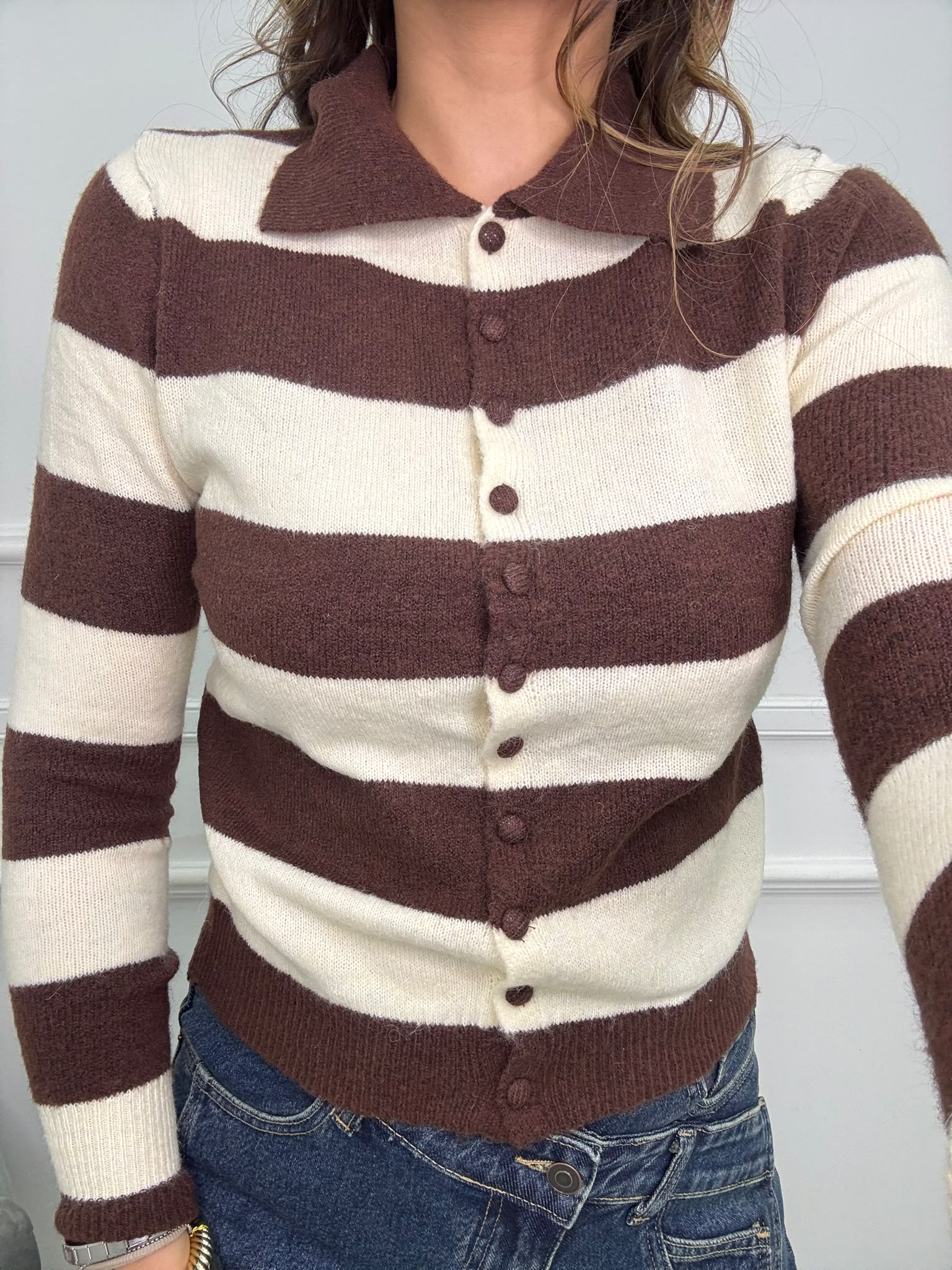 Cardigan a polo fantasia righe
