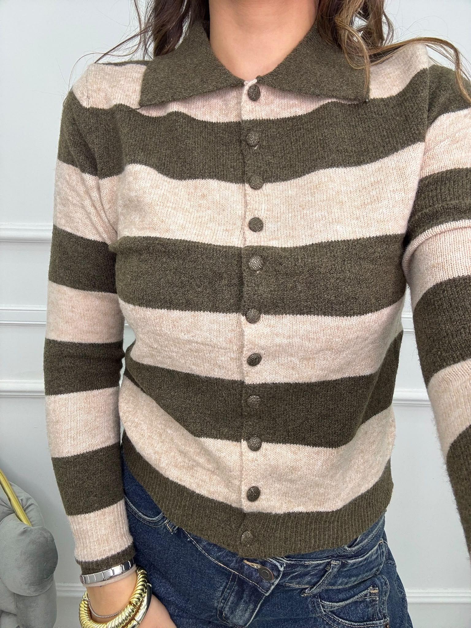 Cardigan a polo fantasia righe