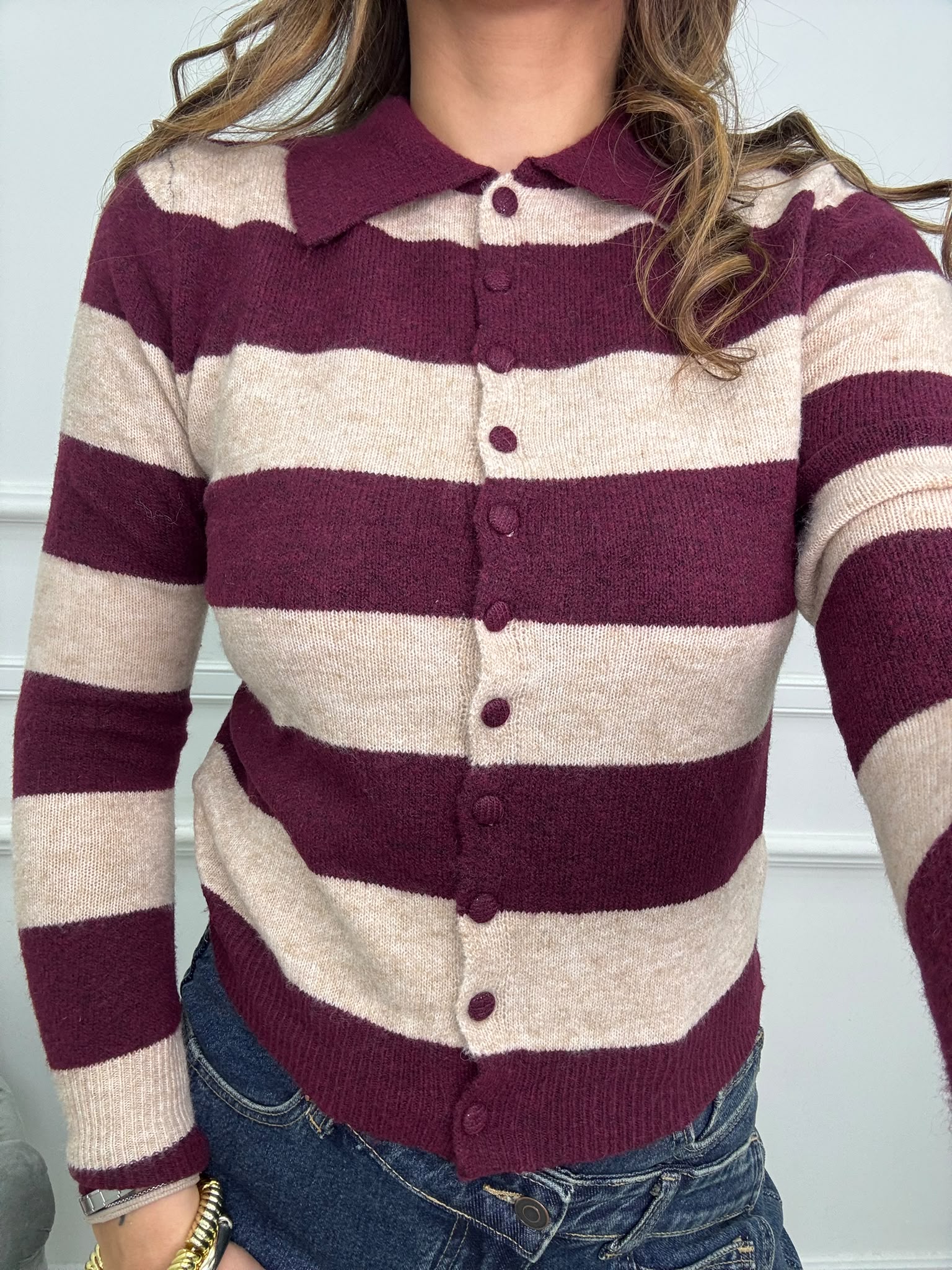 Cardigan a polo fantasia righe