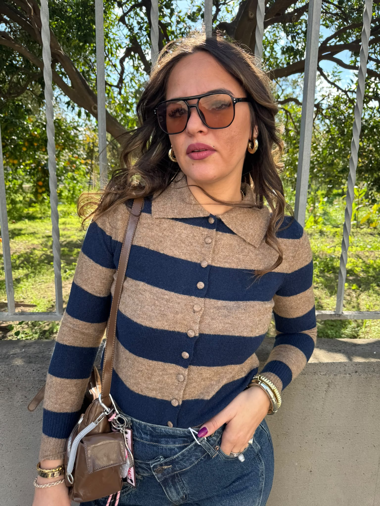 Cardigan a polo fantasia righe